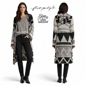 Free People Aztec pattern hooded duster cardigan sweater *sho@iamwarrior